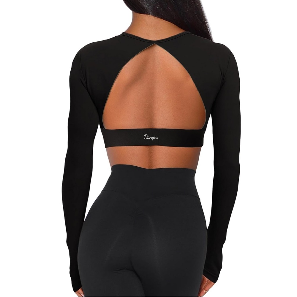 Danysu Black Open Back Crop Tops Size Small